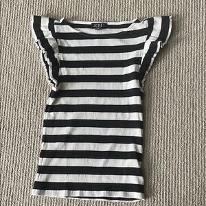 J. Crew Black and White Striped Flutter Sleeve Top